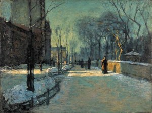 9 Paul Cornoyer (American artist, 1864-1923) Winter twilight along Central Park 1900